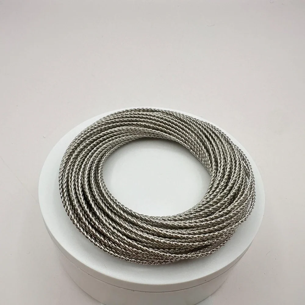 Vintage 90s‎ Silver Tone Twisted Rope Bangle Bracelet Multi Strand Stackable Y2K